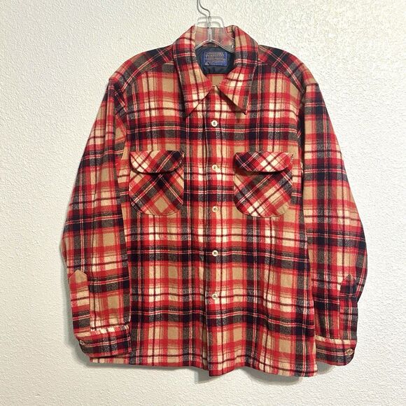 Vintage Pendleton Shirt Mens Size Large Red Plaid 100% Wool Flannel USA - Picture 1 of 7